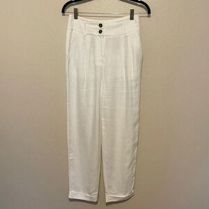 BODEN Women's White 100% Linen Pants US Sz 2 Pockets Lightweight Cuffed Like New